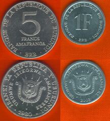  Burundis 1 + 5 francs 1980-2003 UNC 