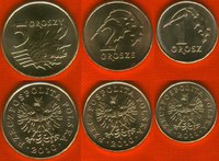  Lenkija 3 monetų rink.: 1-5 groszy 2010-11 UNC 