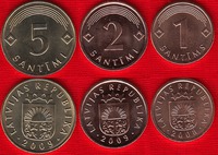  Latvija 3 mon. rink. 1-5 santimi 2008-09 UNC 