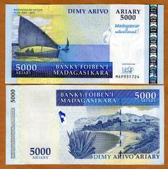  Madagaskaras 5000 Ariary 2008m. P94 UNC Proginė 