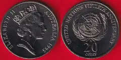  Australija 20 cents 1995 km#295 "Un. Nations" UNC 