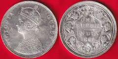  Britų Indija 1 rupee 1862 km#472 Silver Ag 