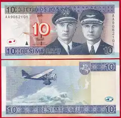  Lietuva 10 litų 2001 P-65 "Darius ir Girėnas" UNC 