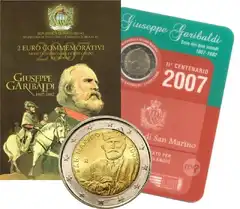  San Marinas 2 euro 2007 "Giuseppe Garibaldi" UNC 