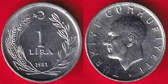  Turkija 1 lira 1981 km#943 UNC 