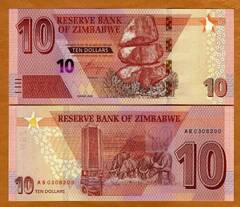  Zimbabve 10 Dollars 2020m. P-W103 UNC 