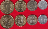  Islandija 4 mon. rink. 10 aur.-1 krona 1967-74 UNC 