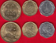 Čilė 3 mon. rink. 1-10 pesos 1992-1998 UNC 